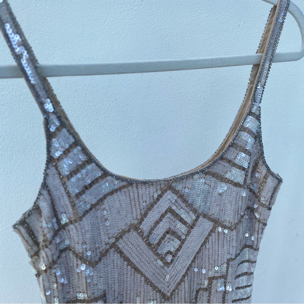 Adrianna Papell Champagne Sequin Embellished Dress Size 6 - Picture 4 of 10